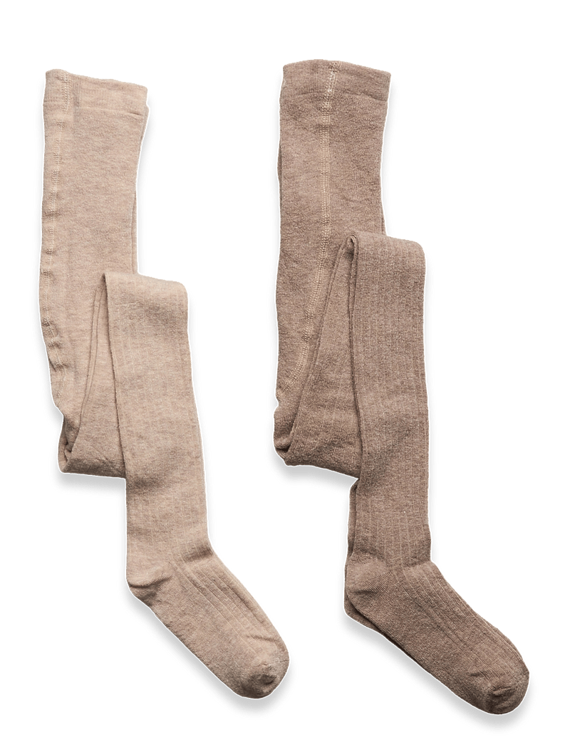 Minymo - Wool Stocking - rib 2-pack - strumpbyxor - silver mink melange - 0