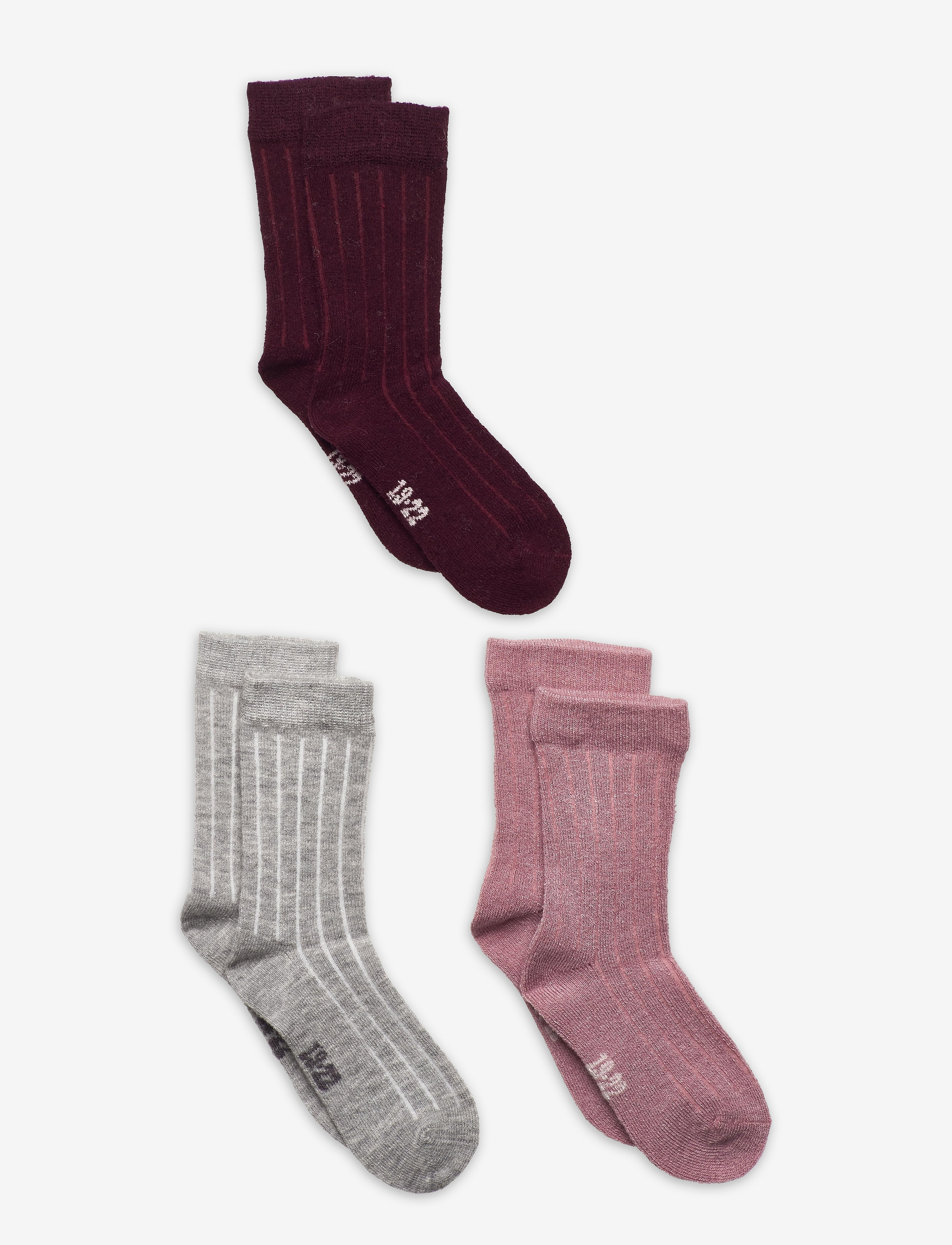 Minymo Wool Socks Rib 3-Pack, 35-38, Socken & Strumpfhosen, Rosa - Socks, Kinder