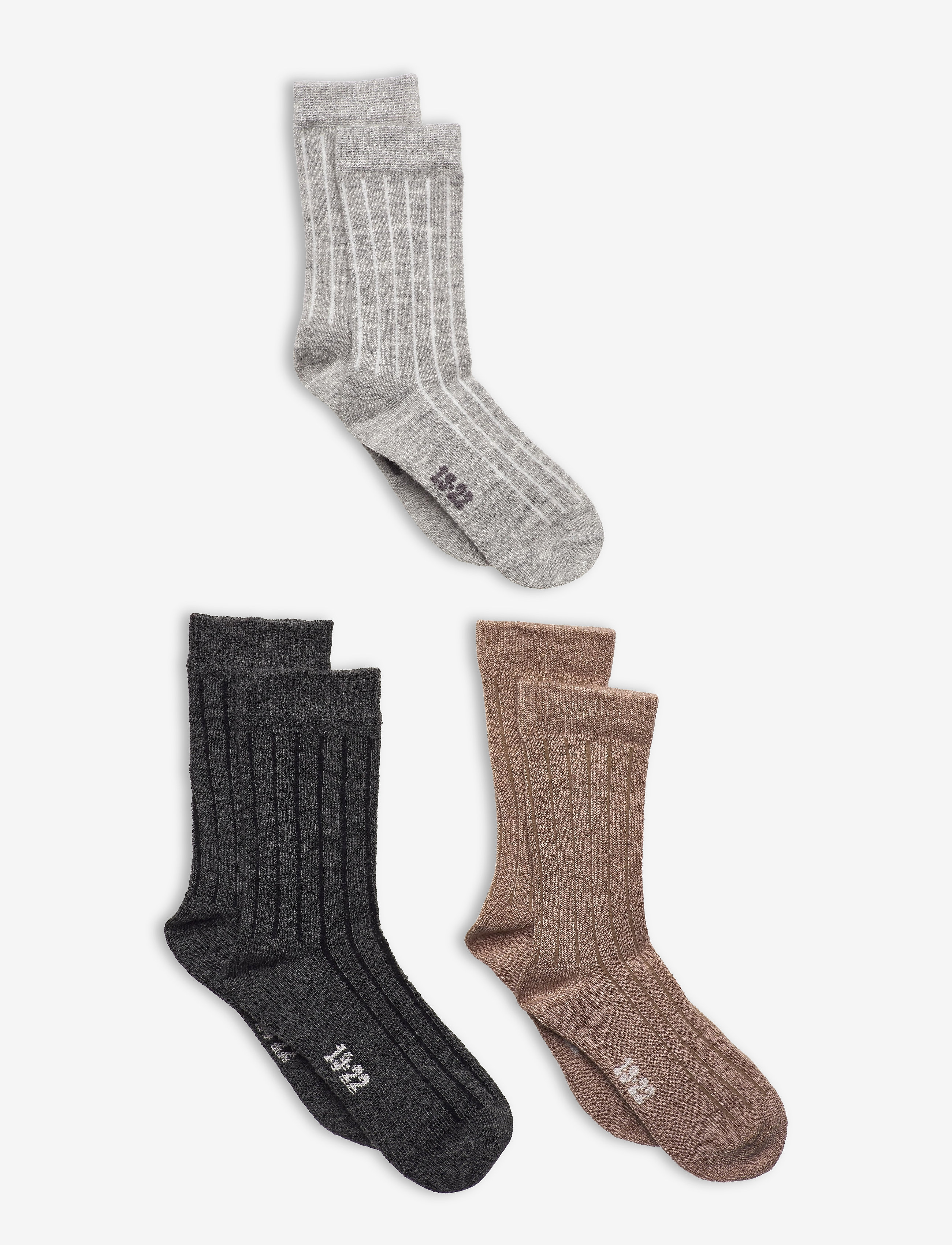 Minymo Wool Socks Rib 3-Pack, 23-26, Socken & Strumpfhosen, Grau - Socks, Kinder