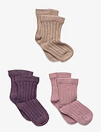 Wool Socks - rib 3-pack - ORCHID HAZE