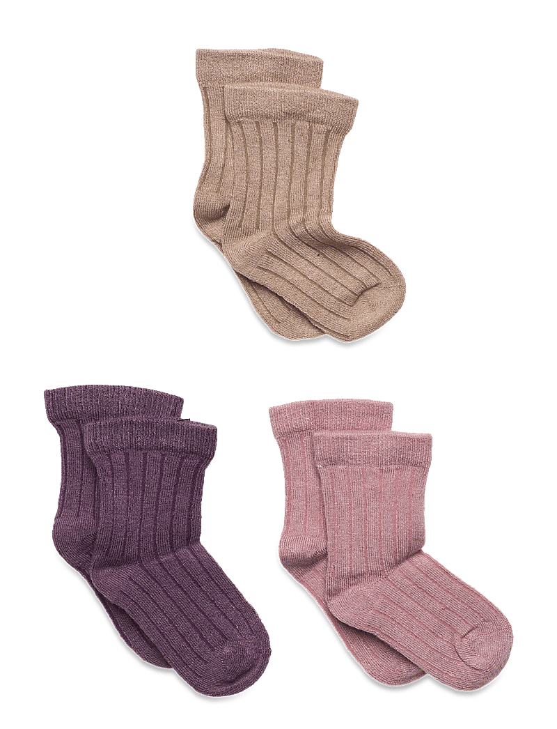 Minymo - Wool Socks - rib 3-pack - socks - orchid haze - 0