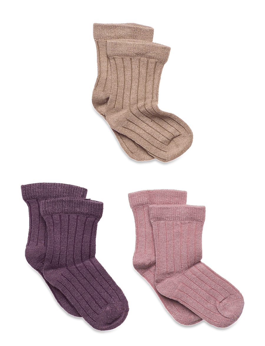Minymo - Wool Socks - rib 3-pack - sokid - orchid haze - 0