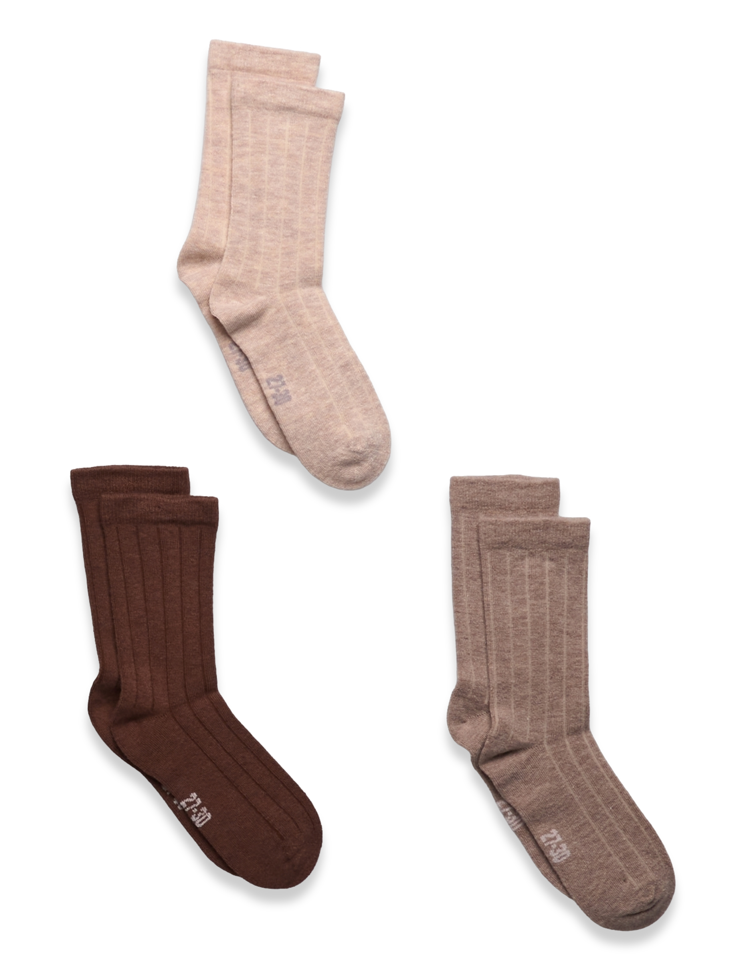 Minymo Wool Socks Rib 3-Pack, 27 , Socken & Strumpfhosen, Braun - Socks, Kinder