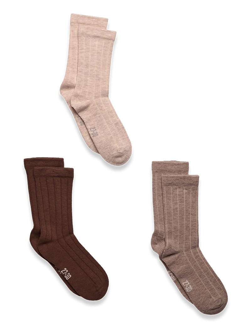 Minymo - Wool Socks - rib 3-pack - strumpor - silver mink melange - 0