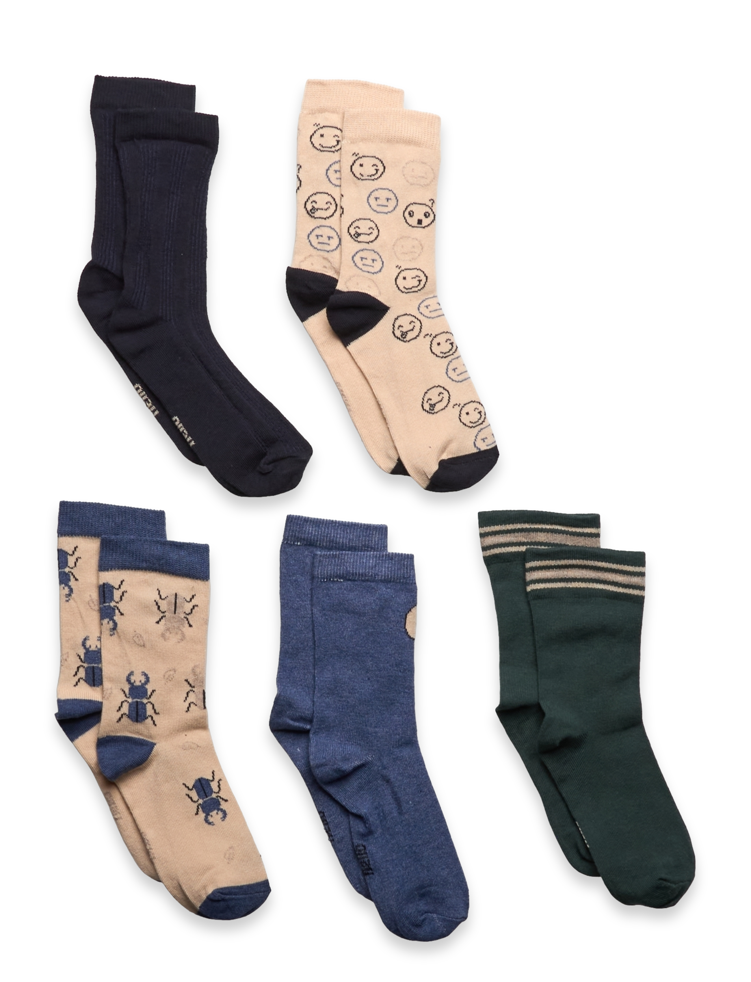 Minymo Socks w. Pattern (5-pack) - Minymo - ARMY GREEN / blue