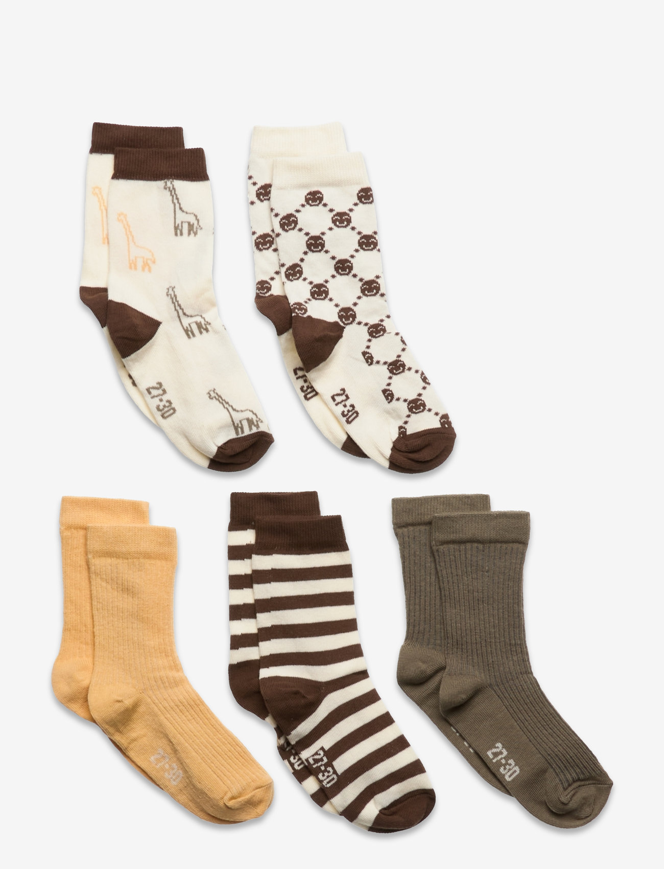 Minymo - Socks w. Pattern (5-pack) - autumn clothing - cocoa brown - 0