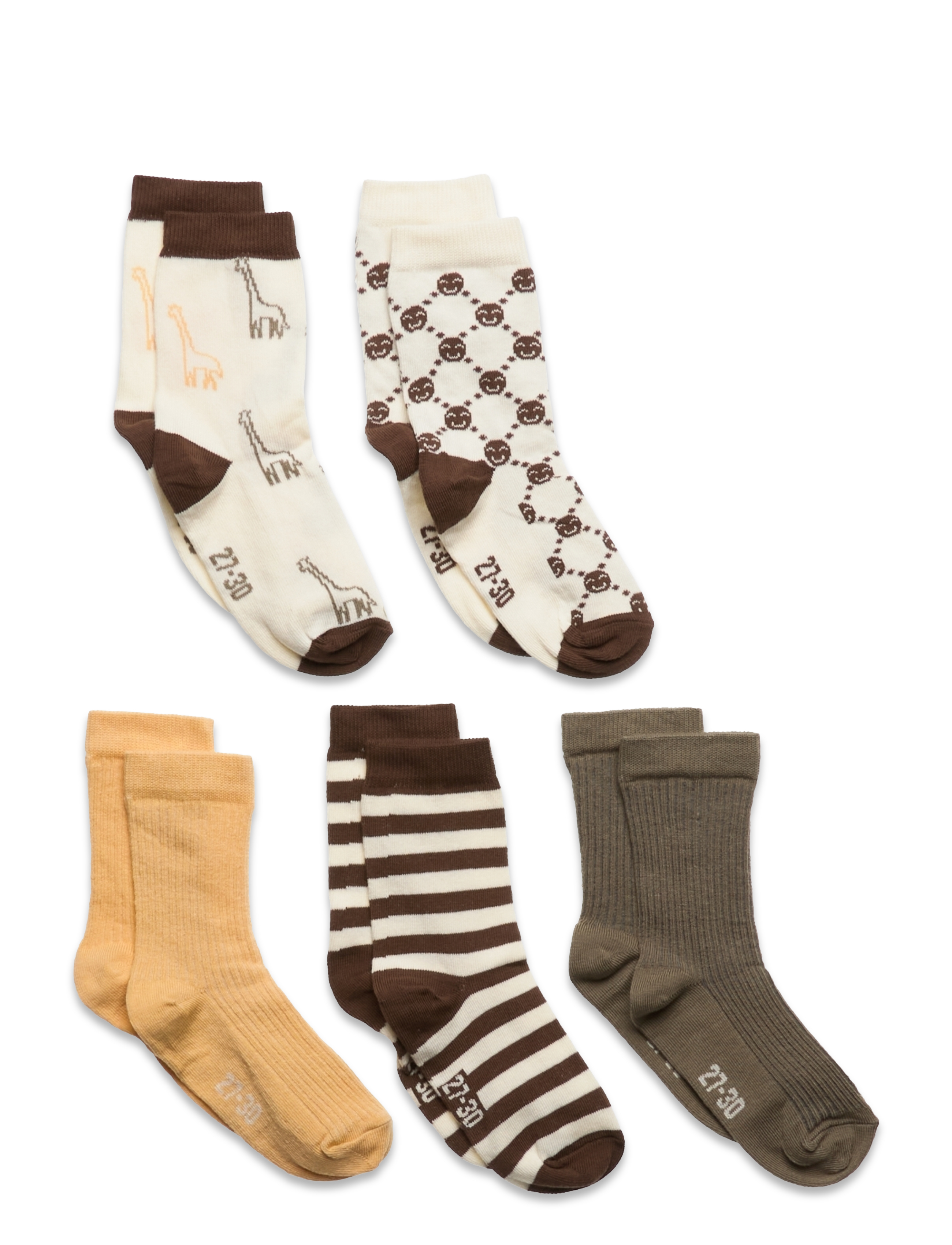 Minymo Socks w. Pattern (5-pack) - Minymo - COCOA BROWN / multi
