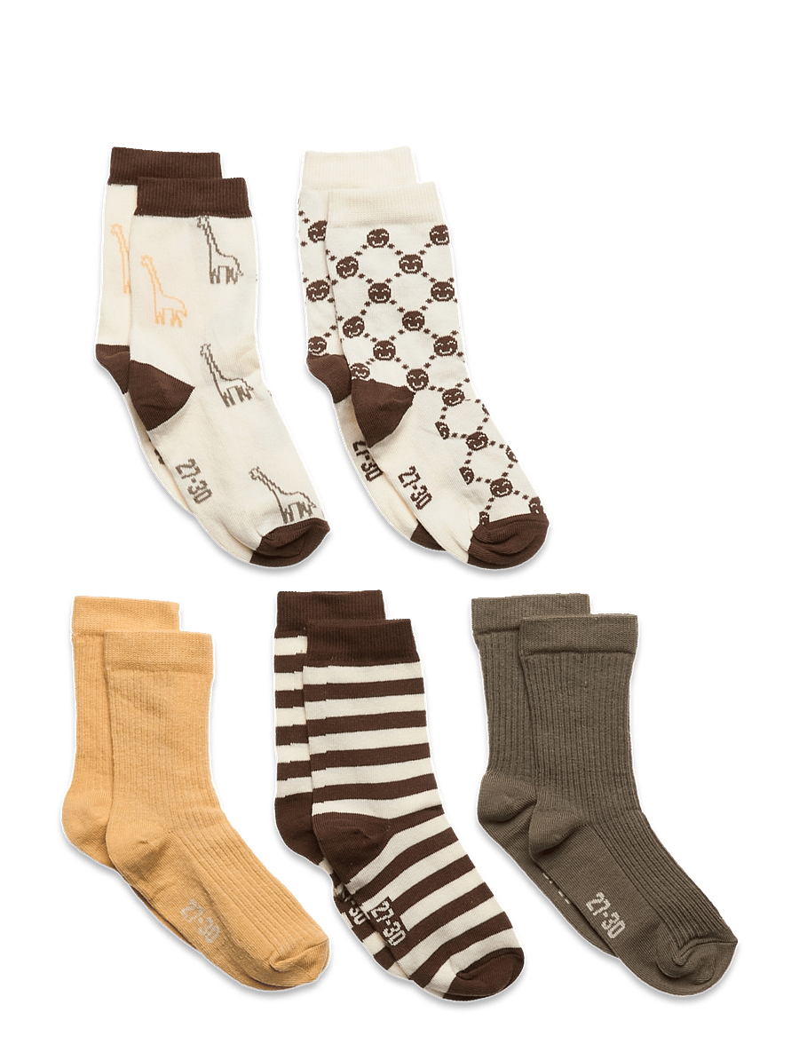 Minymo - Socks w. Pattern (5-pack) - sokid - cocoa brown - 0