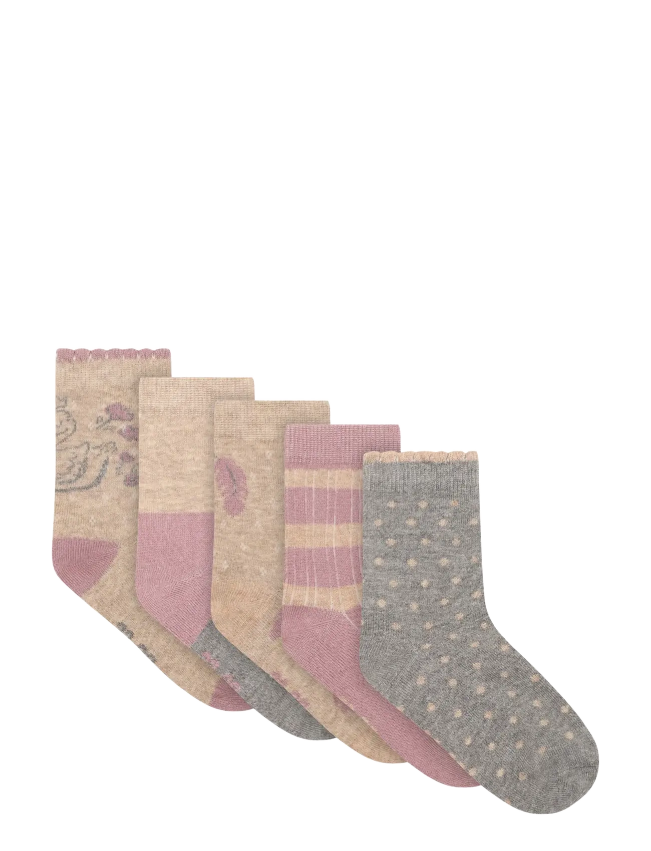 Minymo Socks w. Pattern (5-pack) - Minymo - ELDERBERRY / beige
