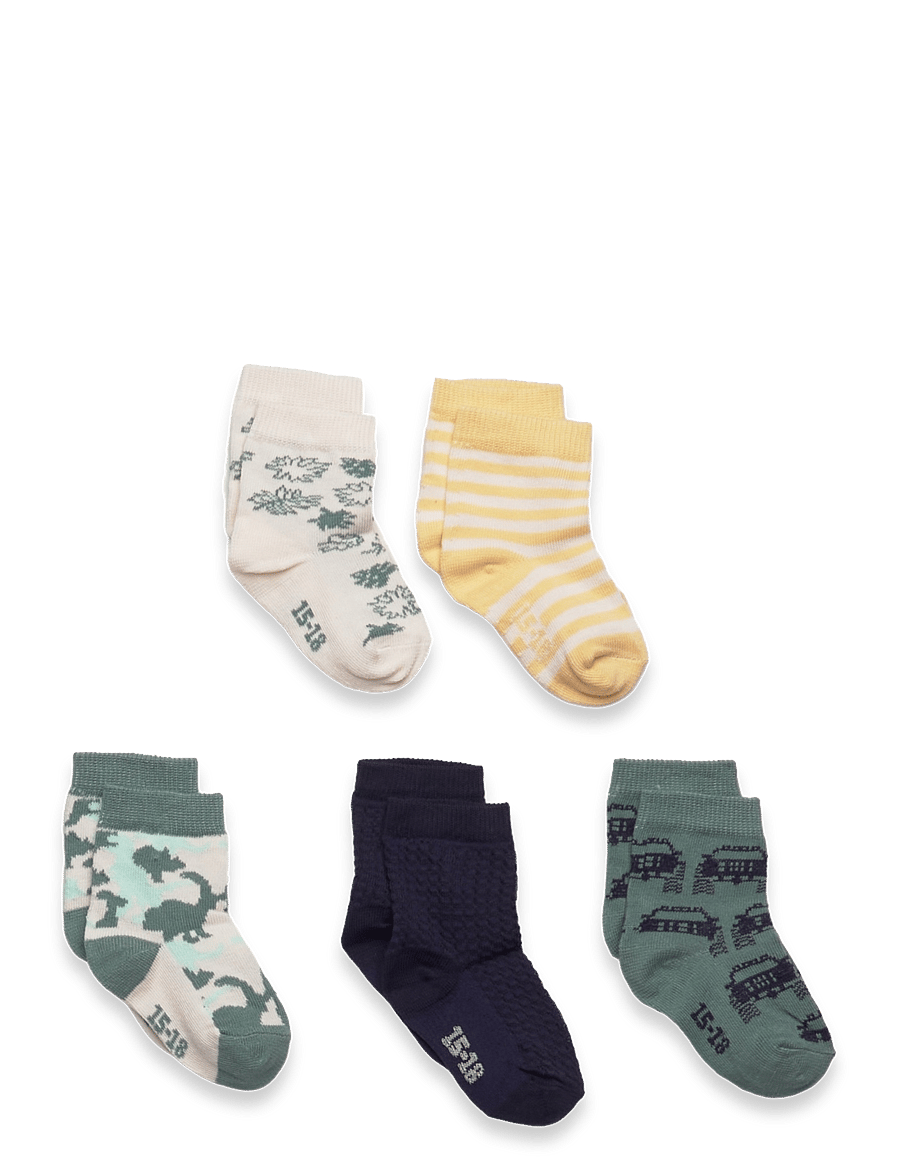 Minymo - Socks w. Pattern (5-pack) - sokid - oil blue - 0