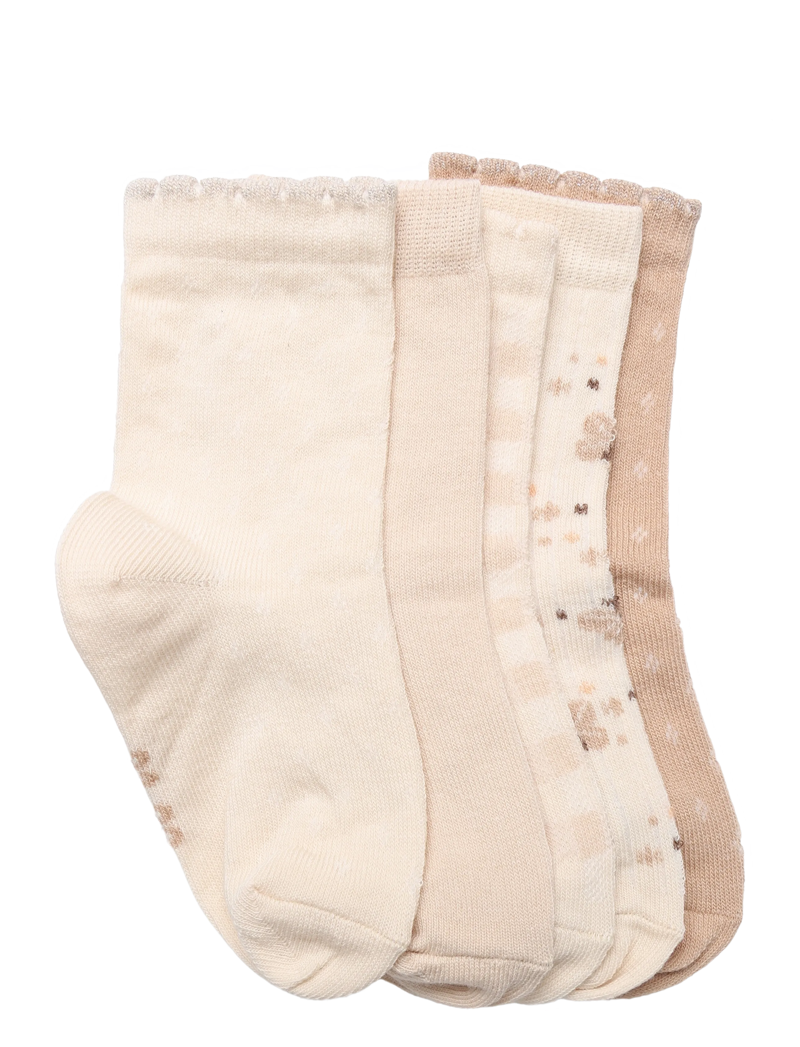Minymo Socks w. Pattern (5-pack) - Minymo - RUGBY TAN / beige