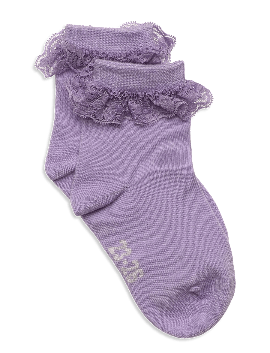 Minymo - Ankle Sock w. Lace - sokid - lavender - 0