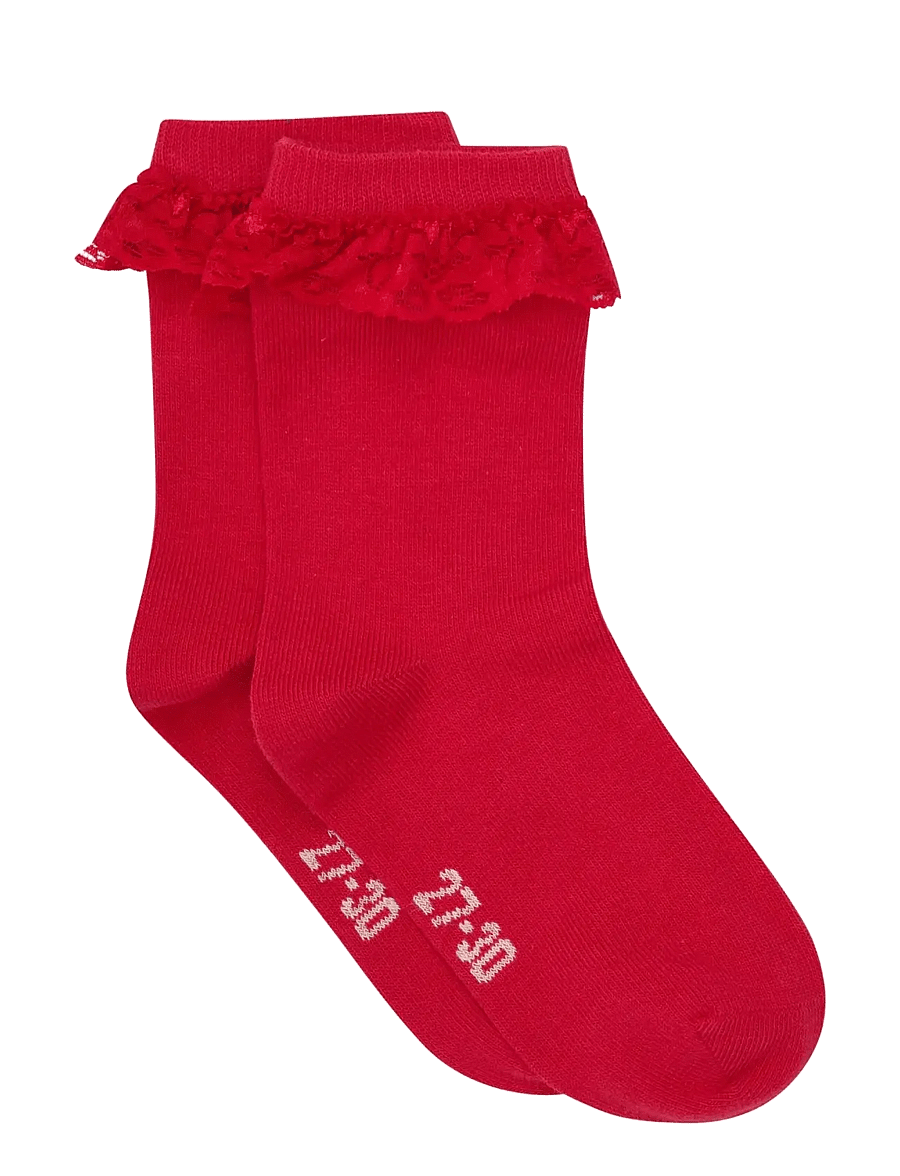 Minymo - Ankle Sock w. Lace - sokid - red - 0