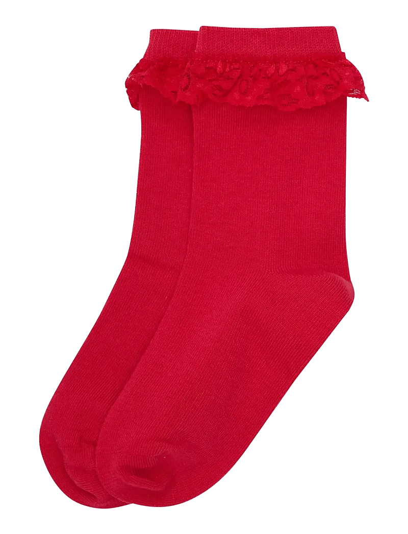Minymo - Ankle Sock w. Lace - strømper - red - 1