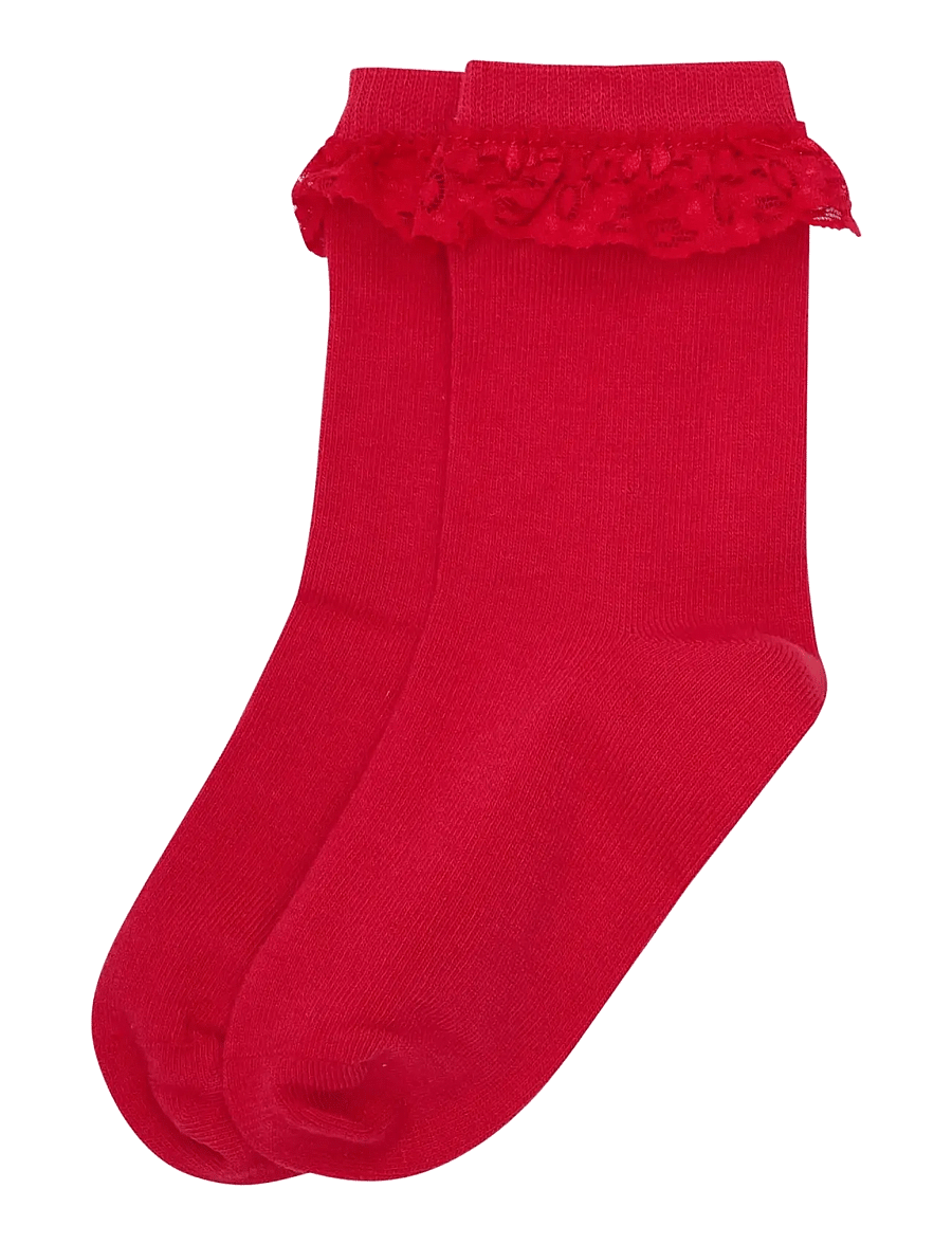 Minymo - Ankle Sock w. Lace - strømper - red - 1