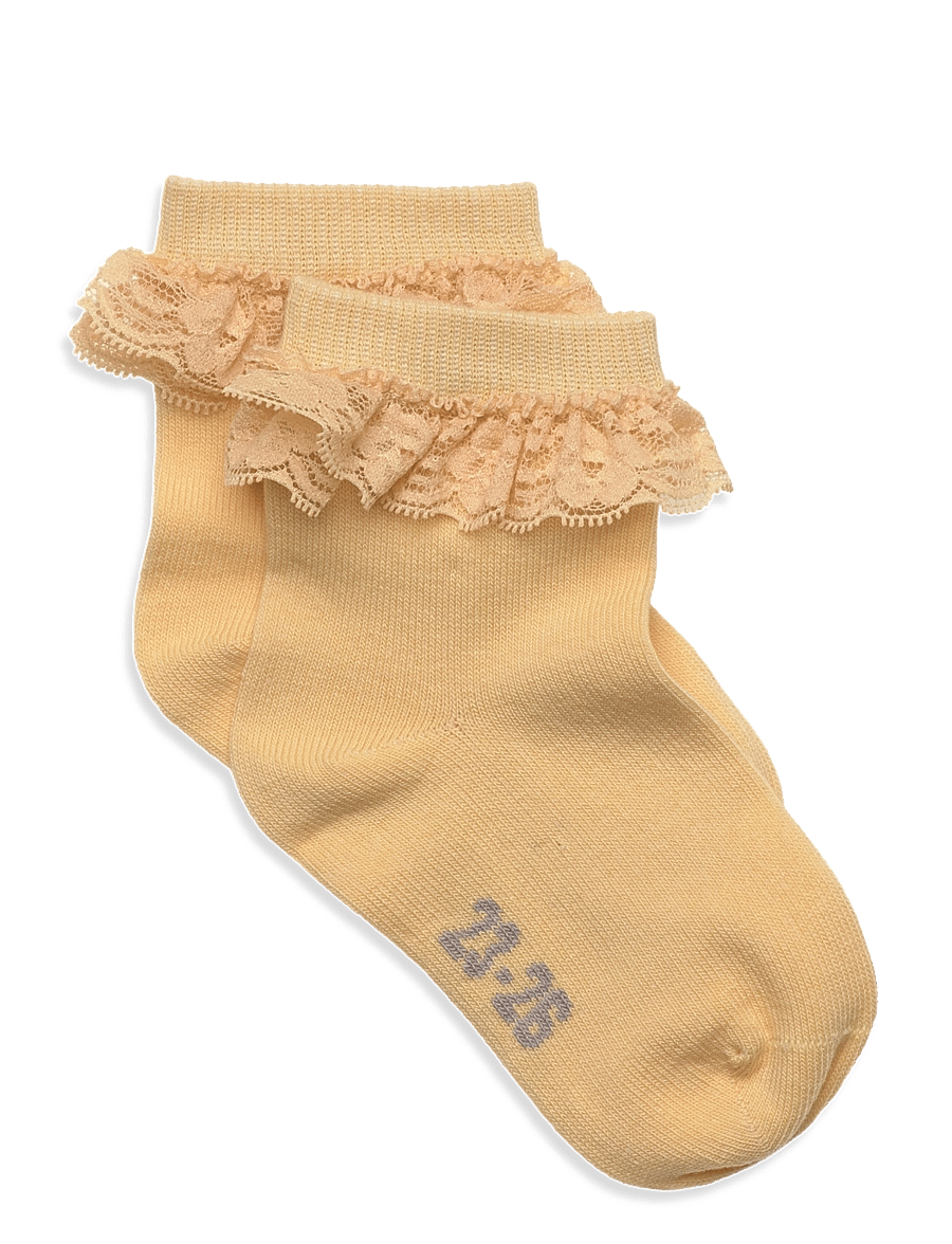 Minymo - Ankle Sock w. Lace - sokid - straw - 0