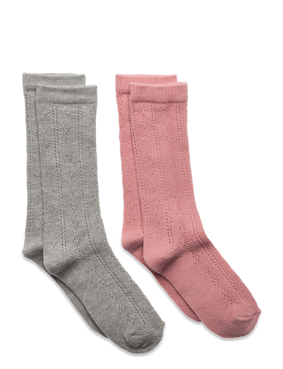 Minymo - Knee Socks Pointelle (2-pack) - strümpfe - light grey melange - 0