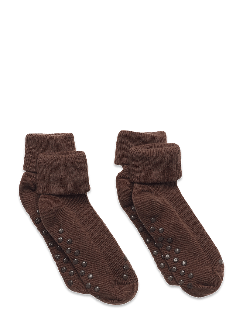 Minymo - Baby rib sock w. ABS (2-pack) - halksockor - coffee liquer - 0