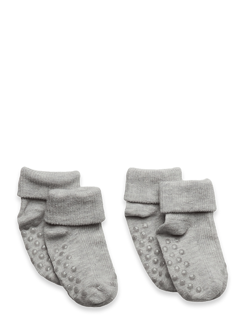 Minymo - Baby rib sock w. ABS (2-pack) - skridsikre sokker - light grey melange - 0