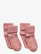 Baby rib sock w. ABS (2-pack) - ROSE CLOUD