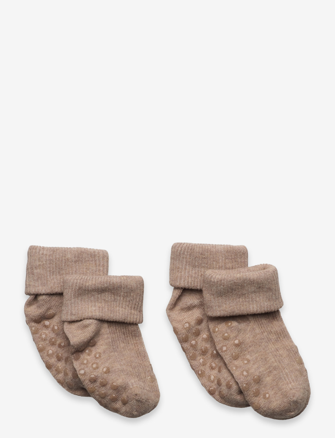Minymo - Baby rib sock w. ABS (2-pack) - non-slip socks - silver mink melange - 0