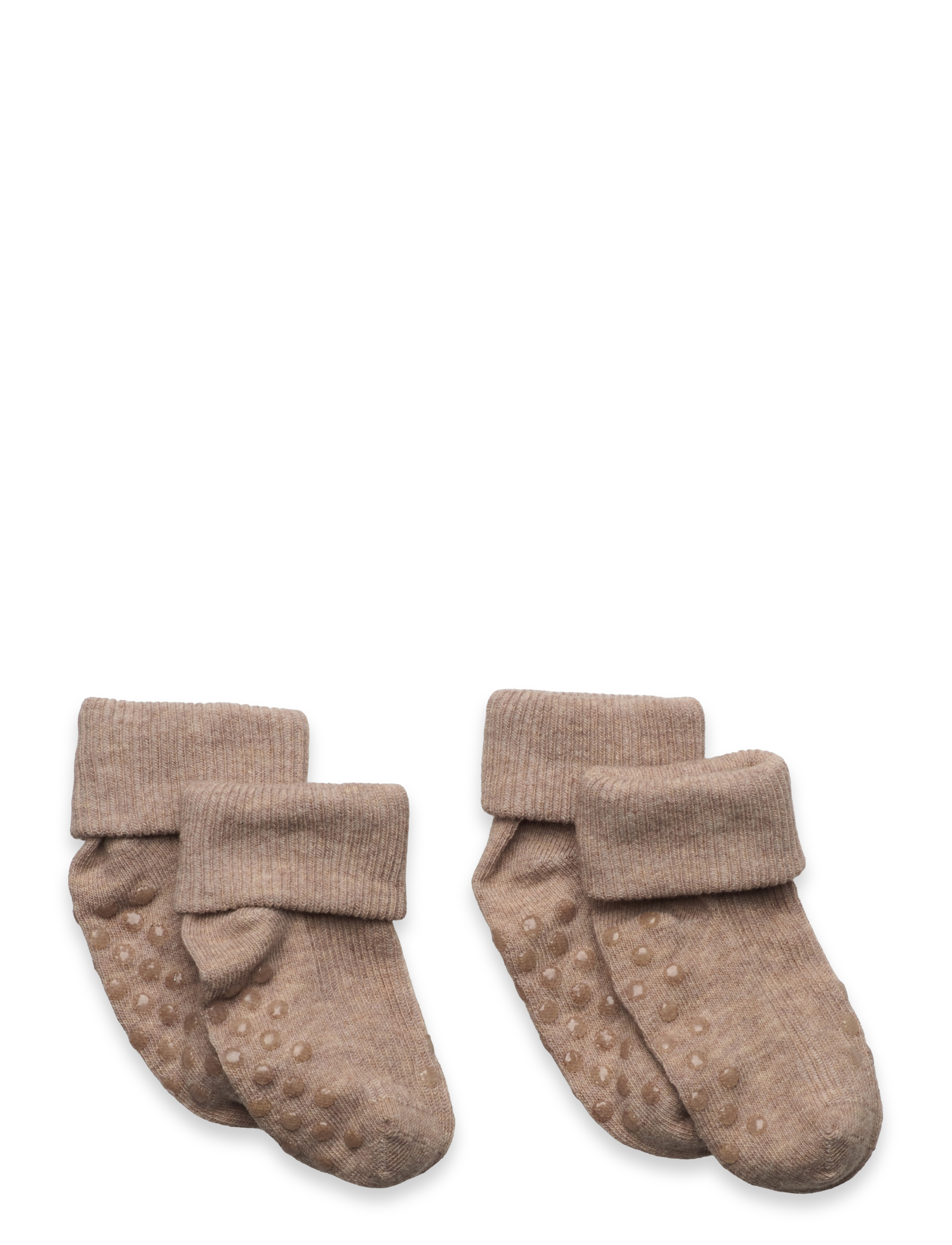 Minymo Baby rib sock w. ABS (2-pack) - Minymo - SILVER MINK MELANGE / beige