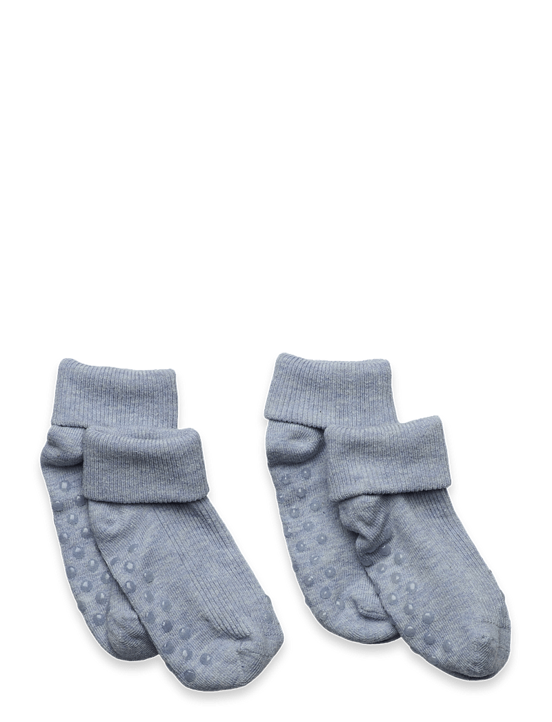 Minymo - Baby rib sock w. ABS (2-pack) - non-slip socks - winter sky melange - 0