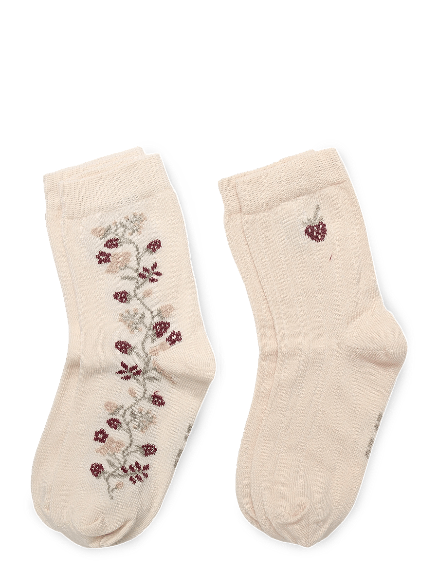Minymo - Socks w. lettuce edge (2-pack) - strømper - birch - 0