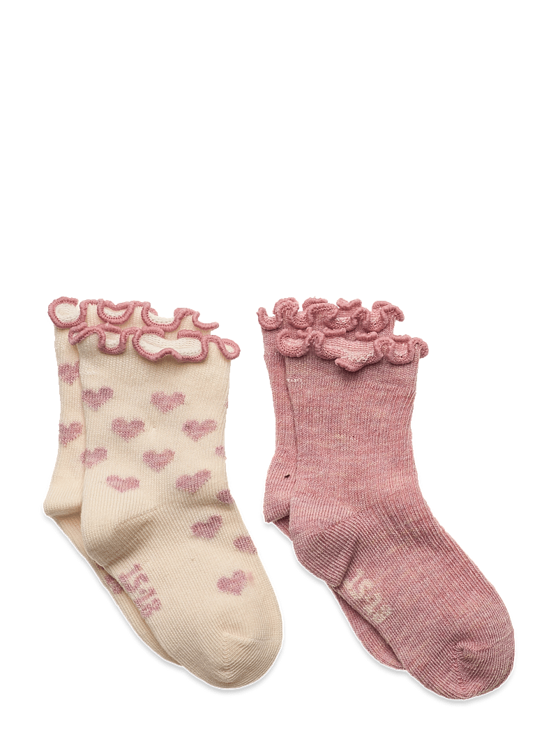 Minymo - Socks w. lettuce edge (2-pack) - strømper - light rose - 0