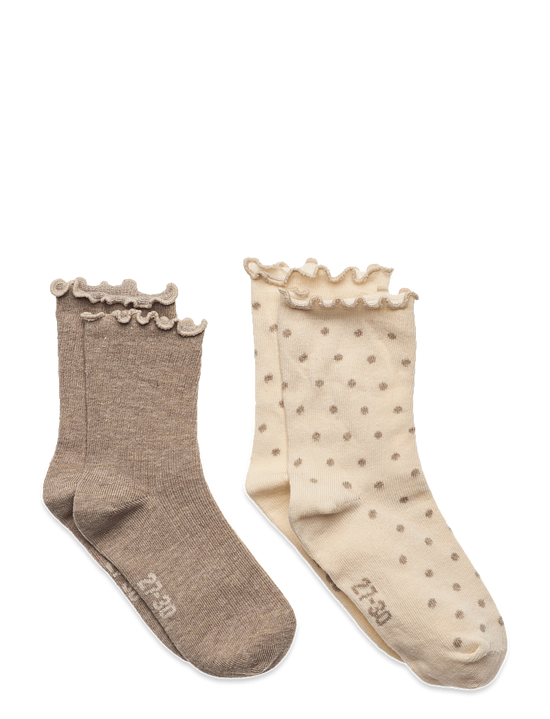 Minymo - Socks w. lettuce edge (2-pack) - strømper - simply taupe - 0