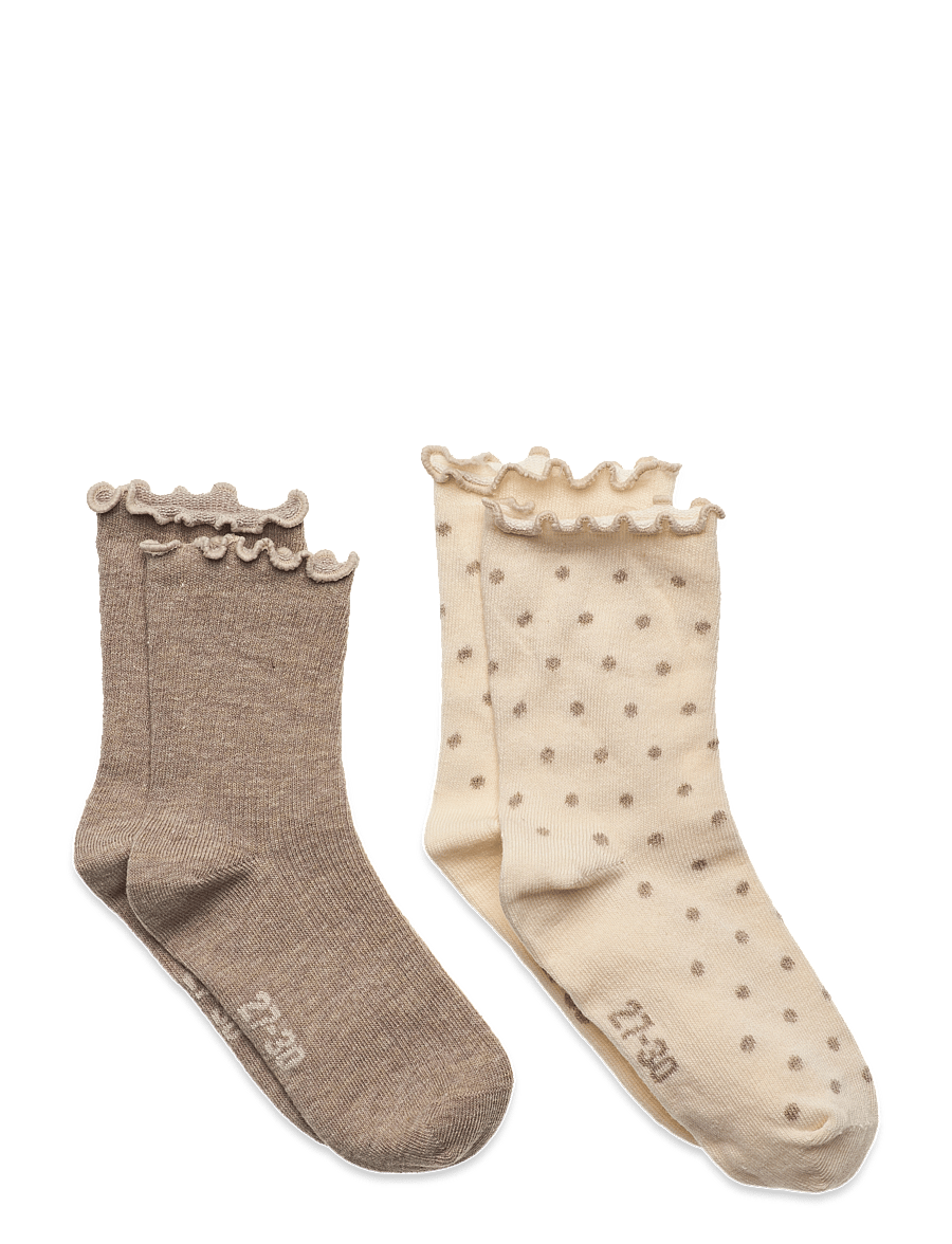 Minymo - Socks w. lettuce edge (2-pack) - strumpor - simply taupe - 0