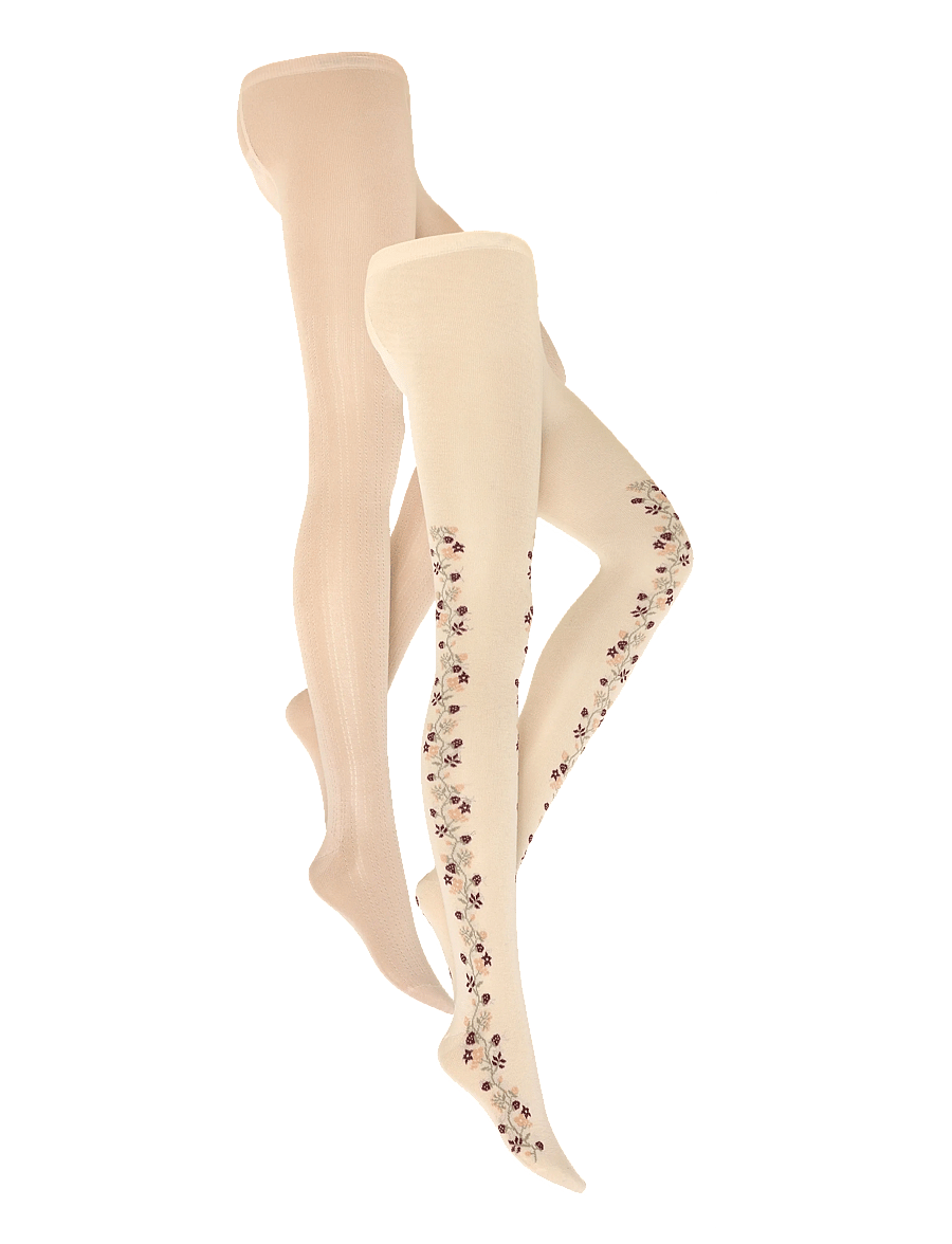 Minymo - Stockings w. pattern (2-pack) - strumpfhosen - birch - 3