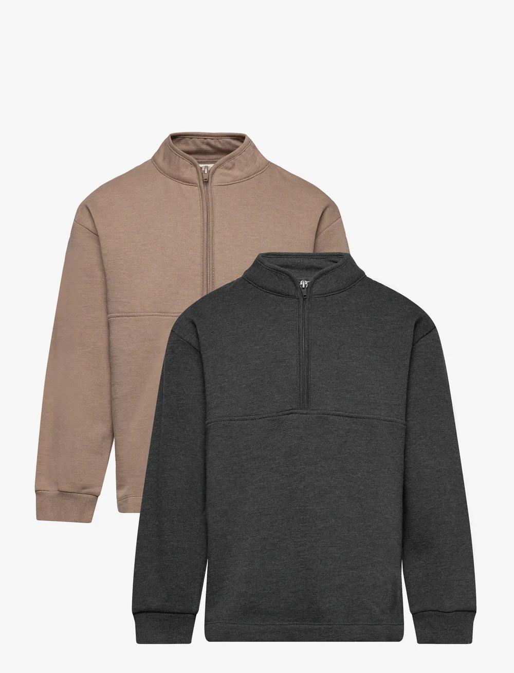 Minymo - Sweatshirt w.zip (2-pack) - sweatshirts - fossil - 0