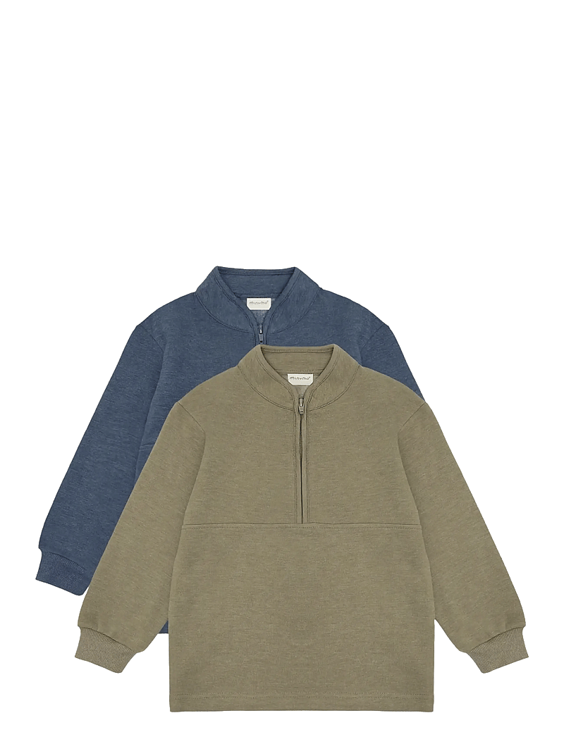 Minymo - Sweatshirt w.zip (2-pack) - collegepaidat - vetiver - 0