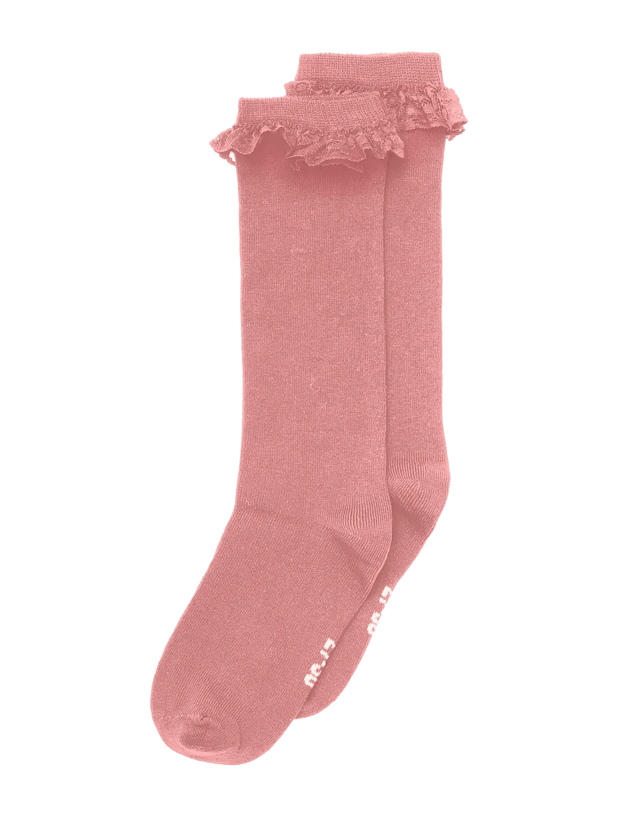 Minymo - Knee Sock w. Lace - strümpfe - ash rose - 1
