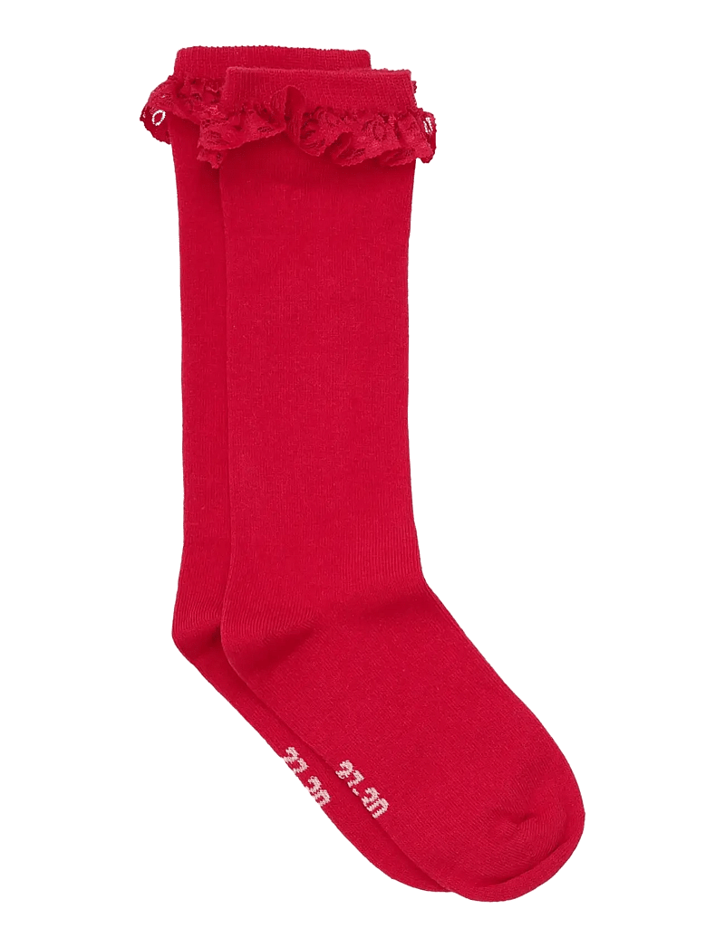 Minymo - Knee Sock w. Lace - strümpfe - red - 0