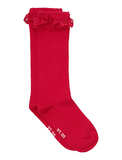 Minymo Knee Sock w. Lace - Kleidung - RED / red