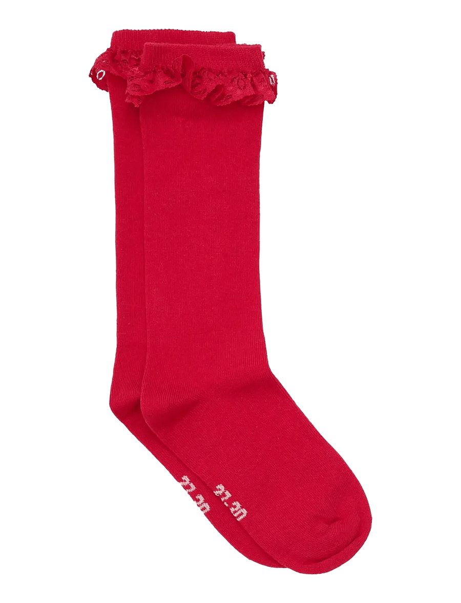 Minymo - Knee Sock w. Lace - strümpfe - red - 0