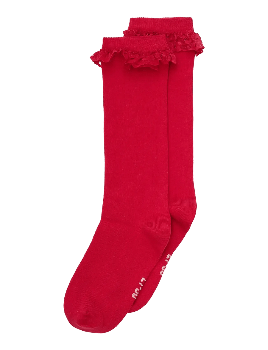 Minymo - Knee Sock w. Lace - strümpfe - red - 1