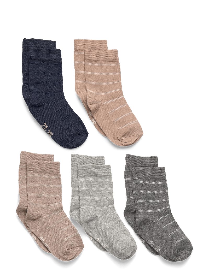 Minymo - Socks w. knit (5-pack) - strømper - blue nights - 0