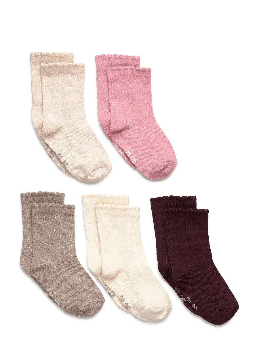 Minymo - Socks w. knit (5-pack) - strømper - wild rose - 0