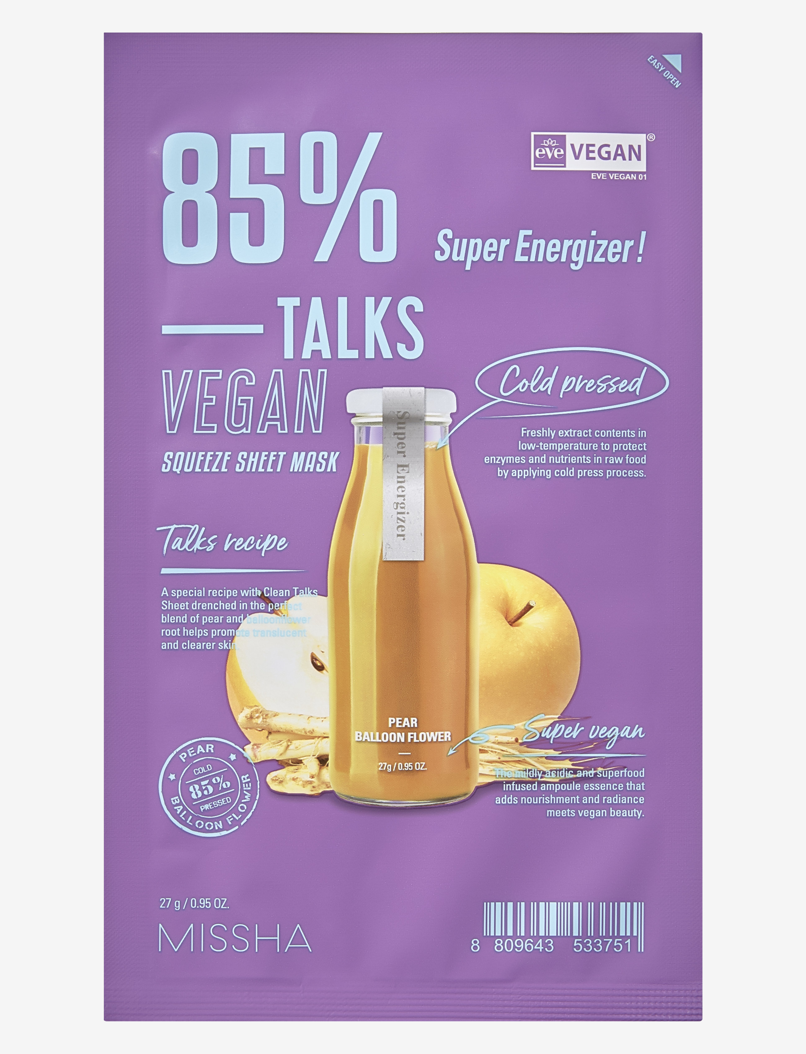 Missha Missha Talks Vegan Squeeze Sheet Mask [Super Energizer], 27 g, Nude, Masker > Sheetmask, Dame
