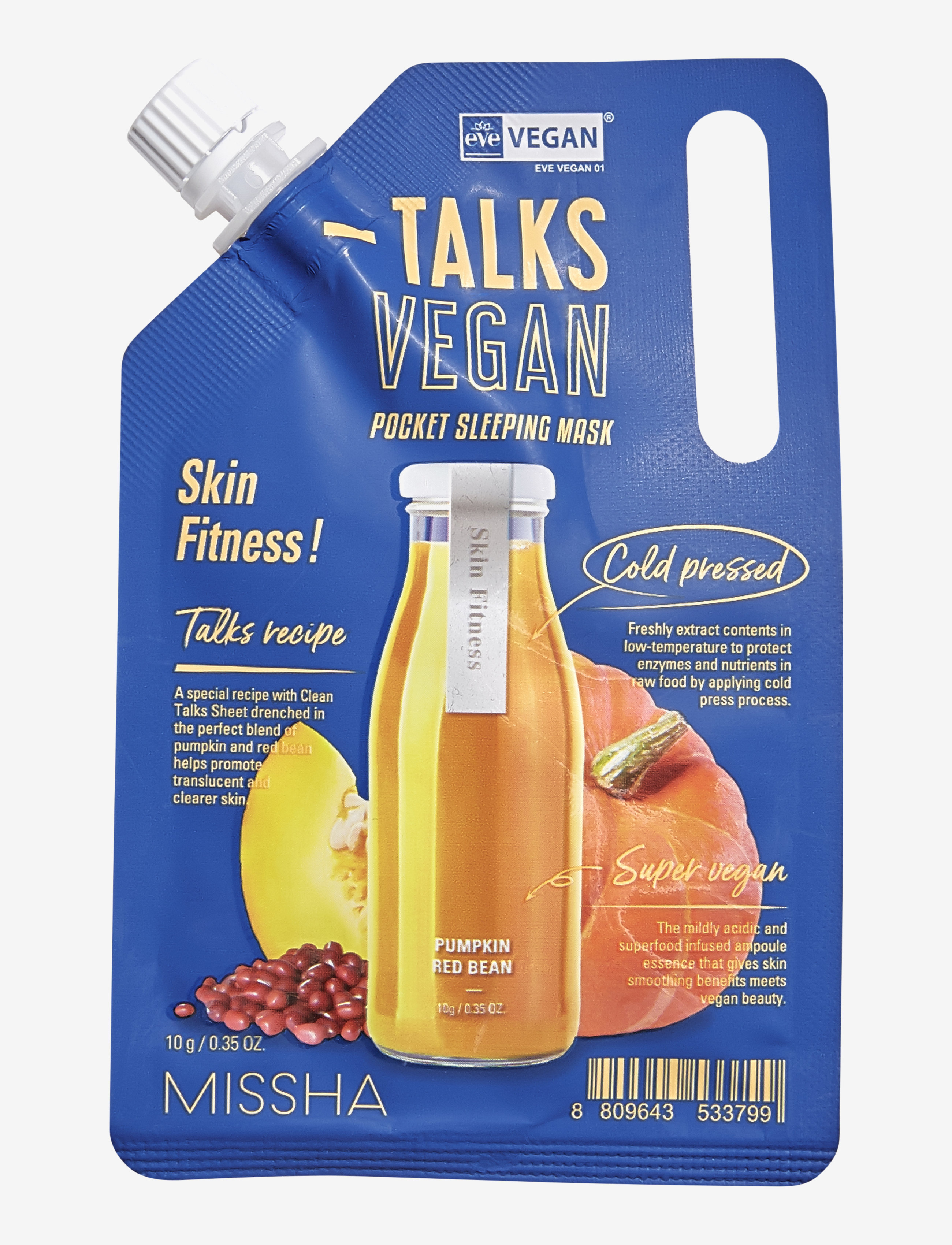 Missha Talks Vegan Squeeze Pocket Sleeping Mask [Skin Fitness], Sheetmaske, Nude, Str: 10 g