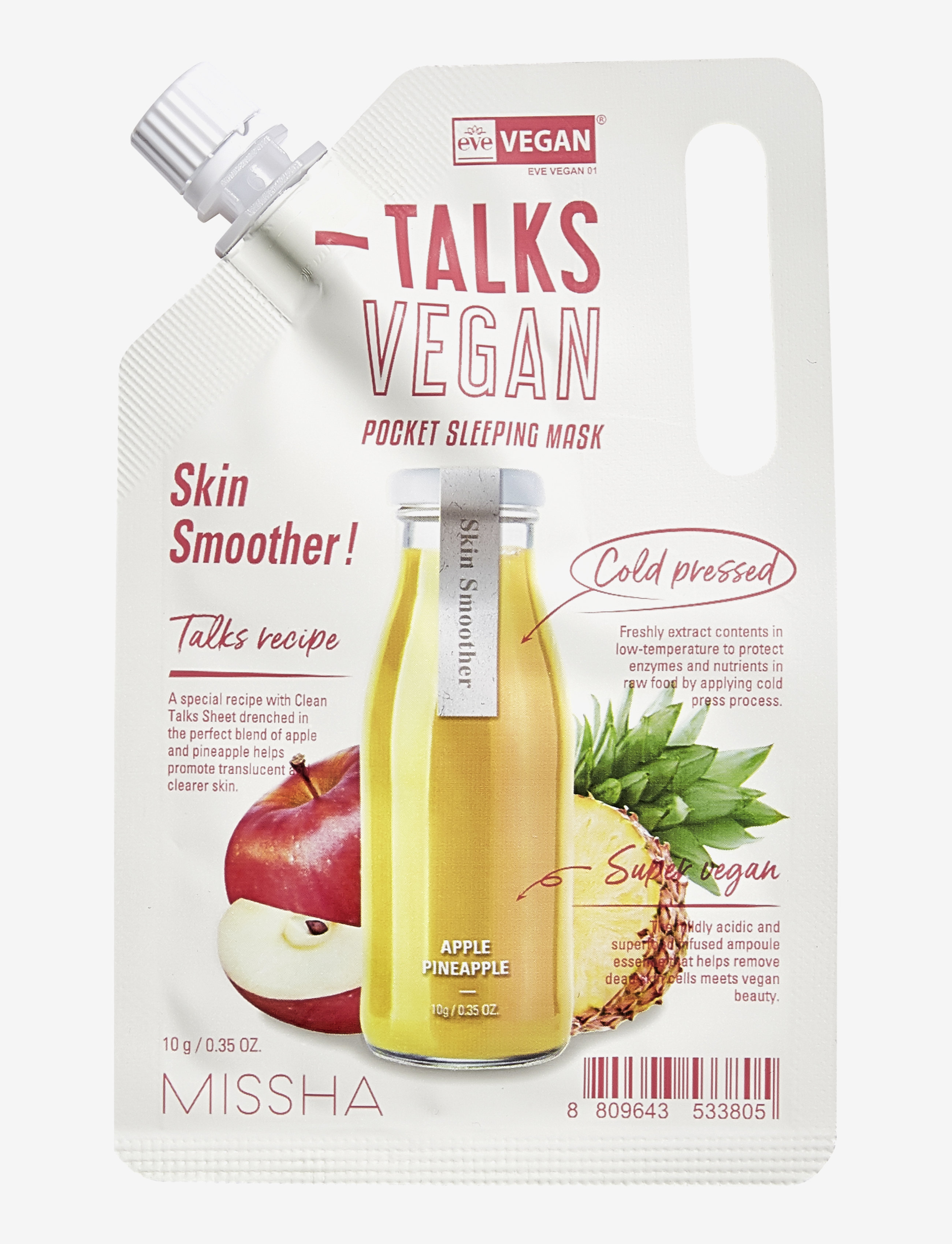 Missha Talks Vegan Squeeze Pocket Sleeping Mask, Sheetmaske, Nude, Str: 10 g