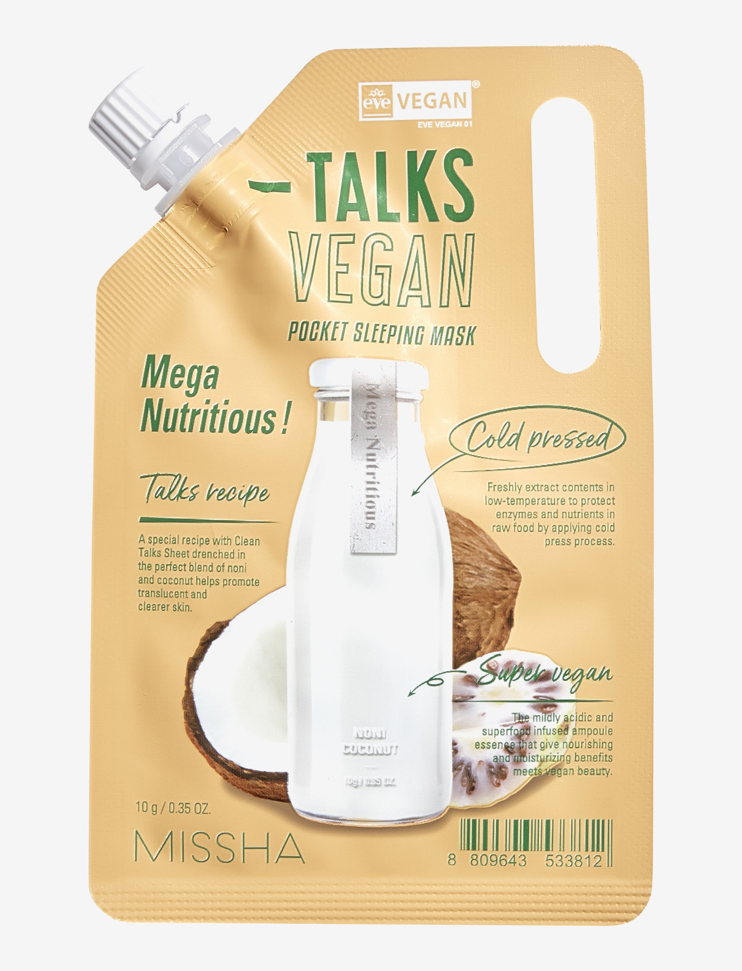 Missha Talks Vegan Squeeze Pocket Sleeping Mask [Mega Nutritious], Ansigtsmaske, Nude, Str: 10 g
