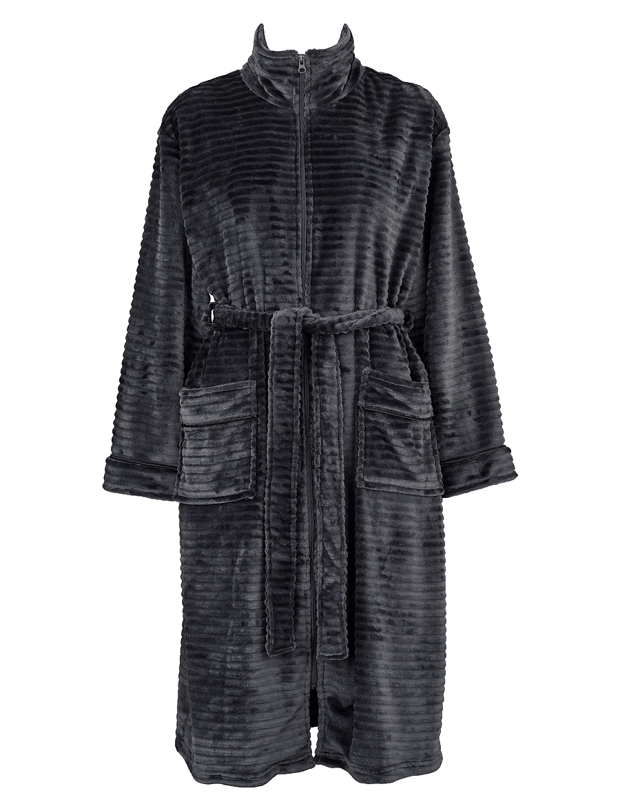 Missya - Fine fleece robe w zipper - everyday style - india ink - 1