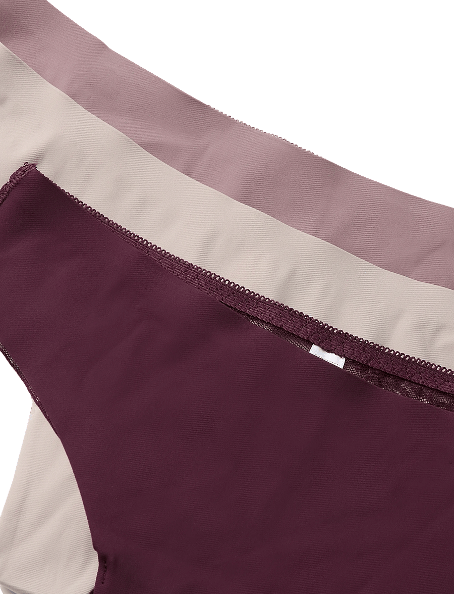 Missya - Seamless string w lace 3-pack - nahtlose slips - windsor wine - 2