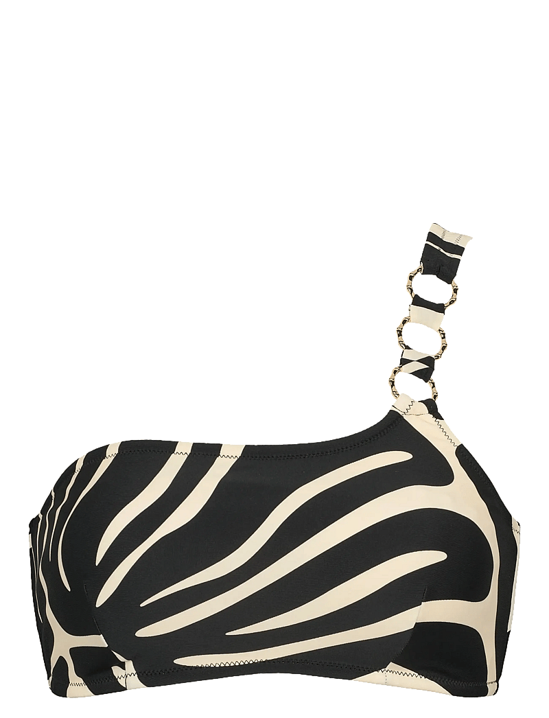 Missya - Miami one shoulder top AOP - bandeau-bikinis - black/ivory - 0