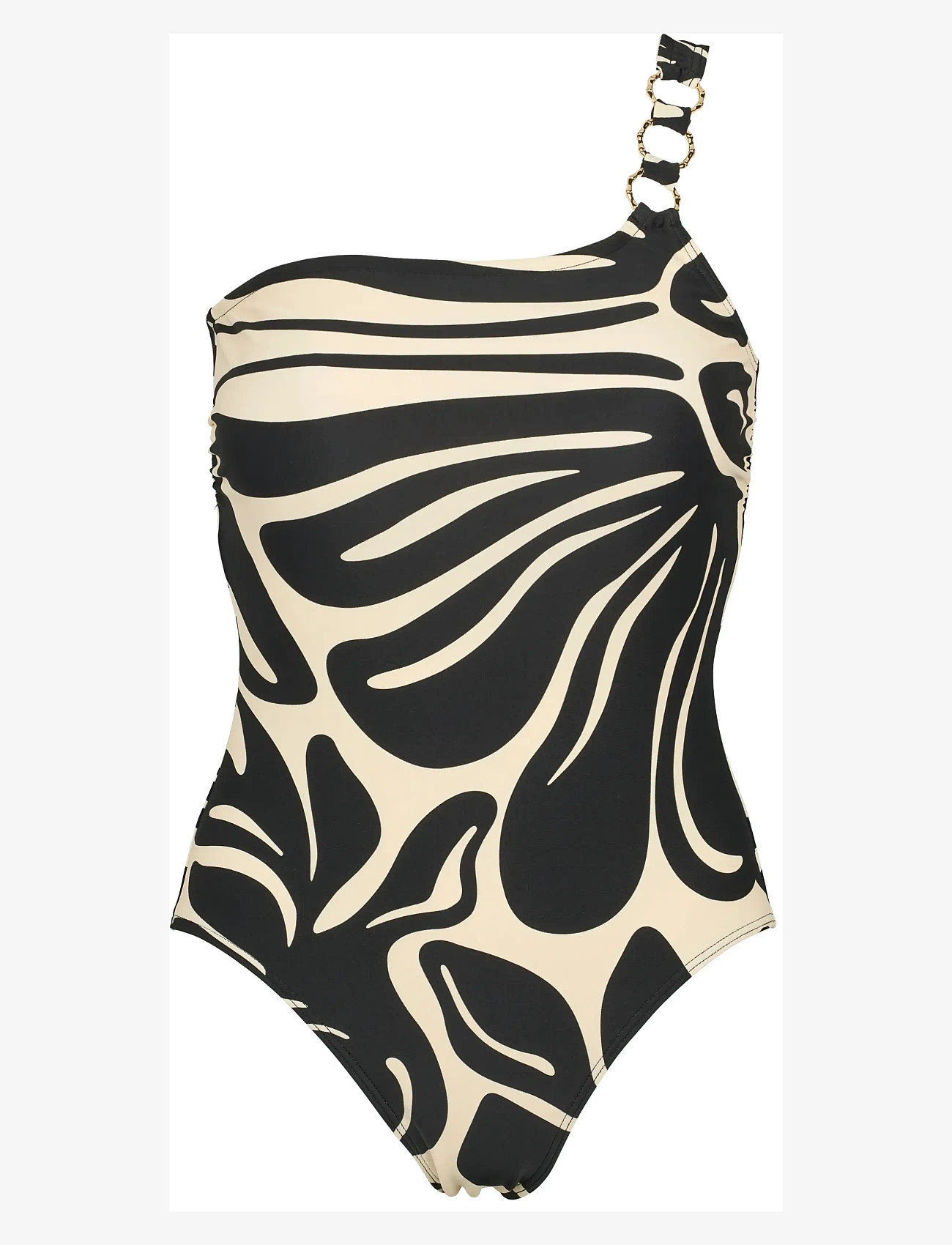 Missya - Capri one shoulder AOP swimsuit - trikood - black/ivory - 1