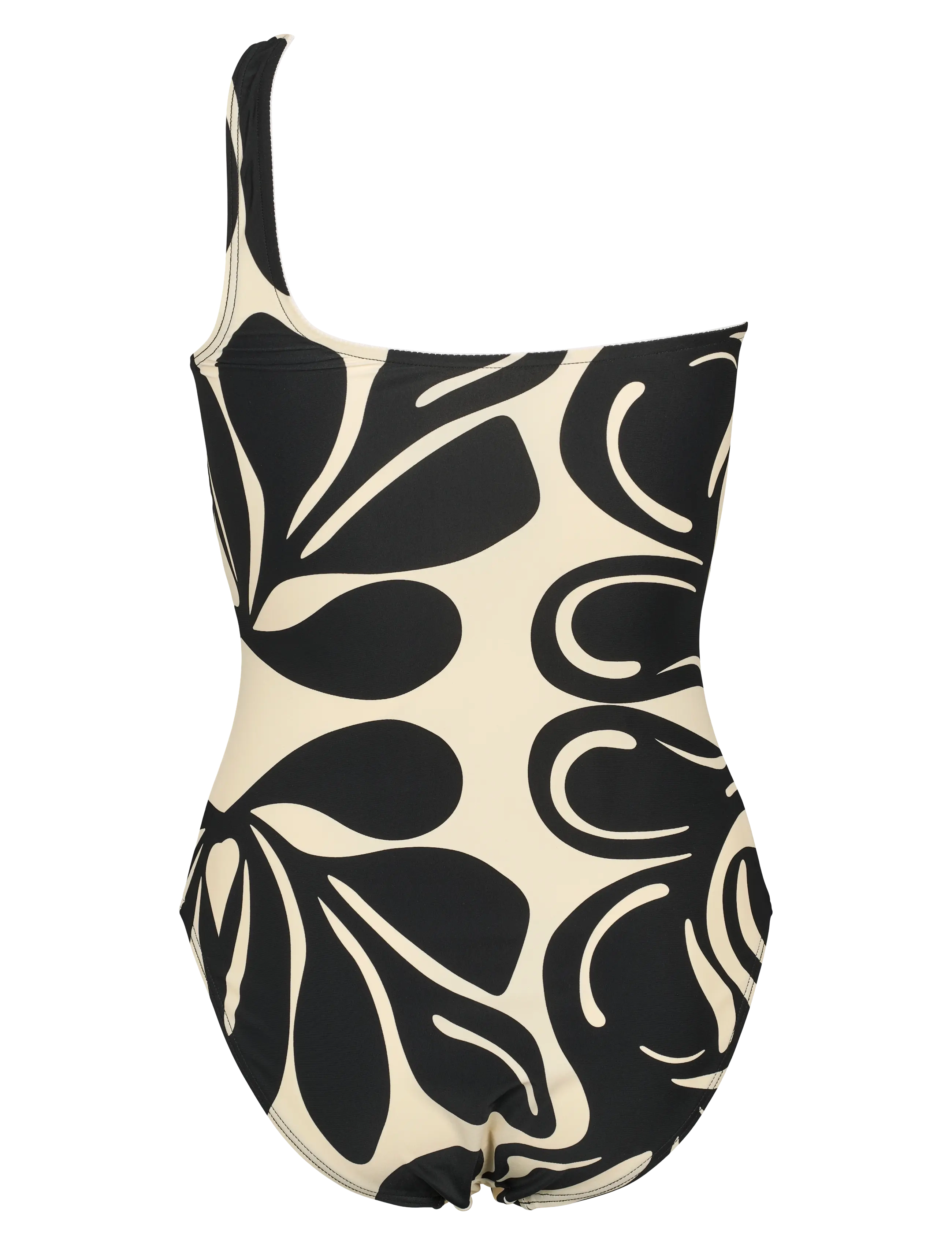 Missya - Capri one shoulder AOP swimsuit - baddräkter - black/ivory - 2